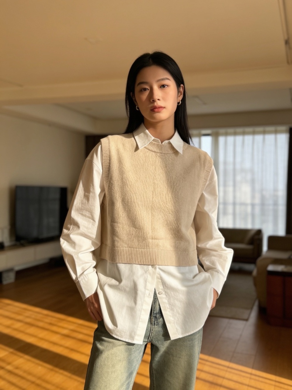NWOT French Connection Cream Sweater Vest Size XL